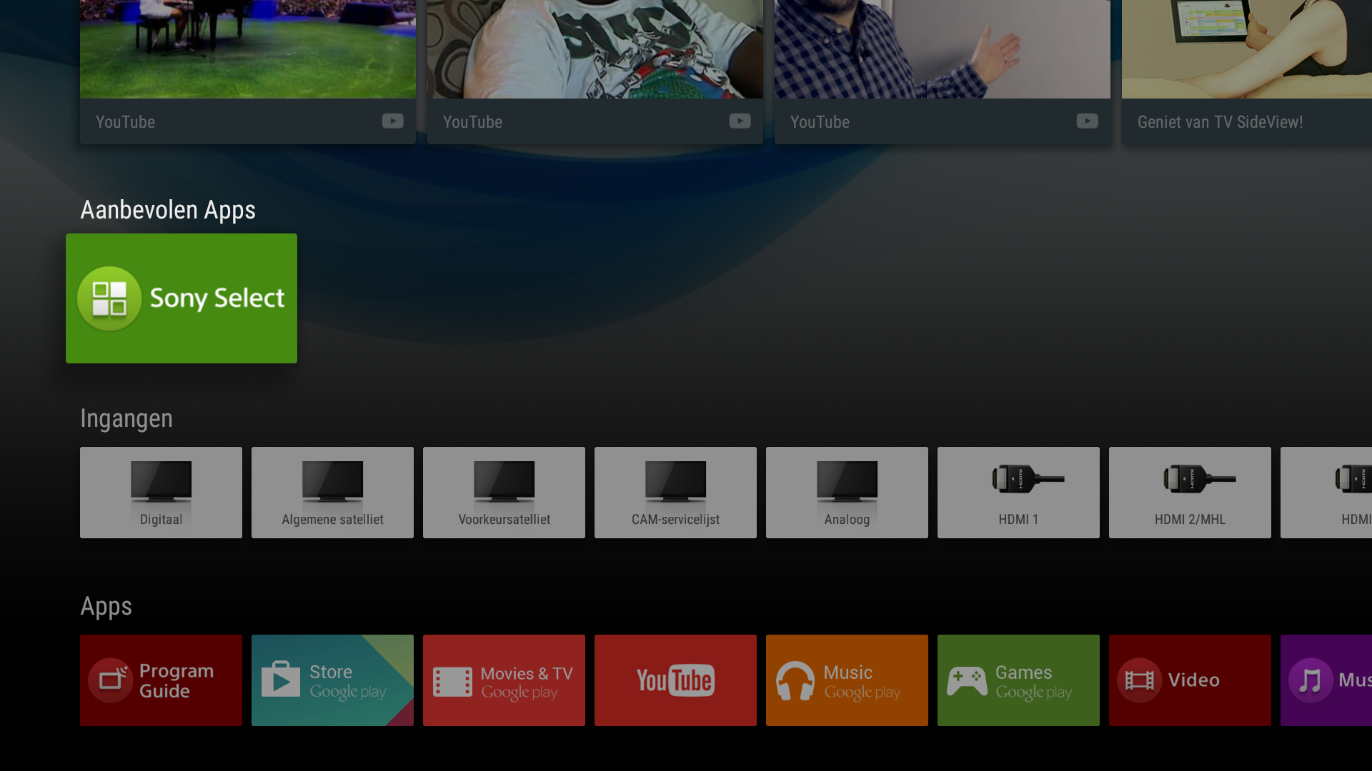 Menu met aanbevelingen