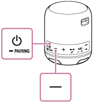 Hình ảnh thể hiện âm lượng và nút nguồn/PAIRING (GHÉP NỐI) của SRS-XB12