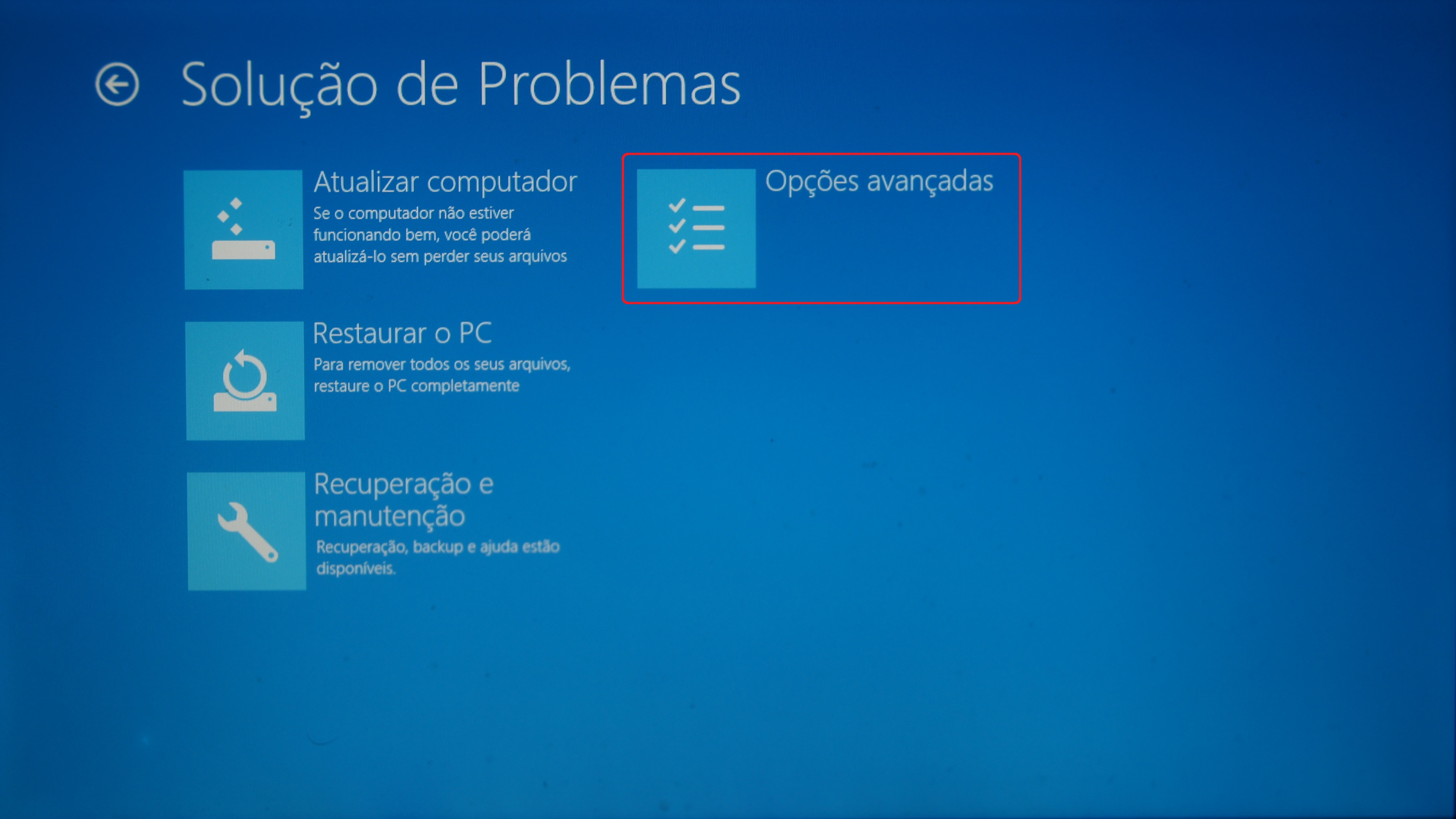 Solução de problemas - opções avançadas