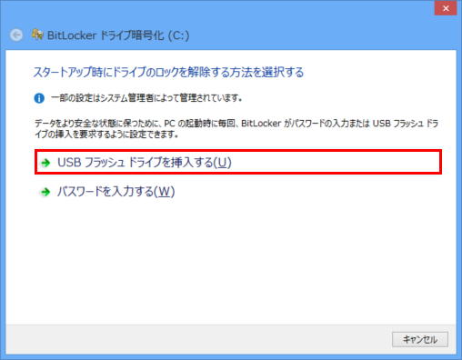 [スタートアップ時にドライブのロックを解除する方法を選択する]画面