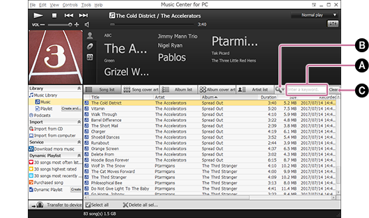 Screenshot, der das Verfahren für die Schlüsselwort-Suchfunktion zeigt. Einzelheiten zu dem Verfahren finden Sie im Textkörper.