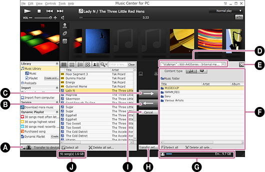 Screenshot des Übertragungsbildschirms. Einzelheiten zum jeweiligen Posten finden Sie im Textkörper.