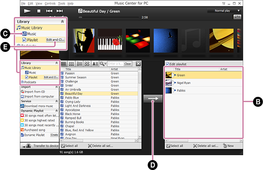 Screenshot für den Fall, dass eine Wiedergabeliste ausgewählt wird. Einzelheiten zu dem Verfahren finden Sie im Textkörper.