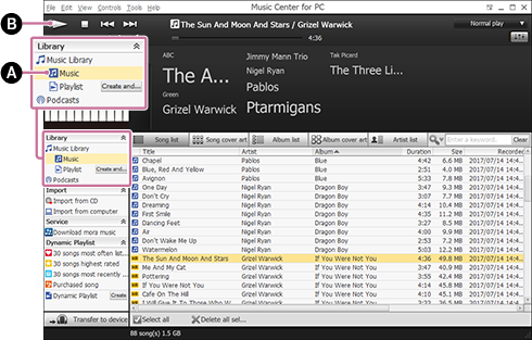 Toistonäytön näyttökuva. Katso lisätietoja kustakin kohteesta leipätekstistä.