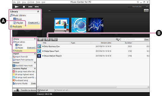 Schermafbeelding die de procedure toont voor het handmatig bijwerken van podcasts. Voor meer informatie over de procedure raadpleegt u de tekst.