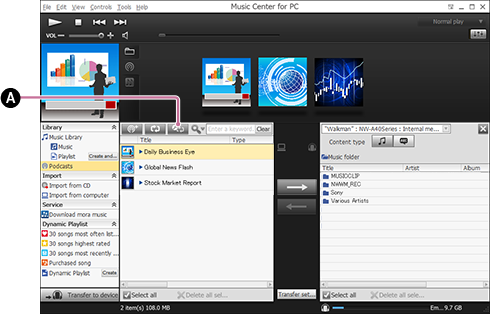 Schermafbeelding wanneer [Podcastinstellingen] is geselecteerd. Voor meer informatie over de procedure raadpleegt u de tekst.