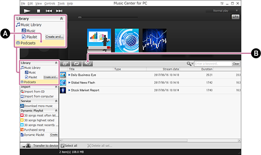Skärmbild som visar proceduren för automatisk uppdatering av podcasts. Se brödtexten för närmare detaljer om hur man gör.