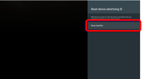 Menu screen of "Reset device advertising ID"