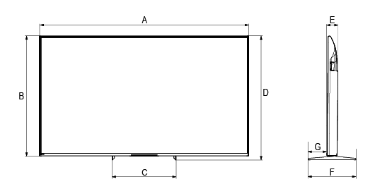 TV dimensions labeled A through G