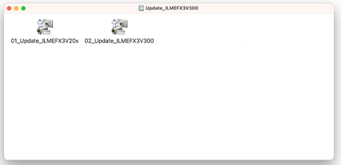Kansiossa Update_ILMEFX3V300 on tiedostot ”01_Update_ILMEFX3V20” ja ”02_Update_ILMEFX3V300”.