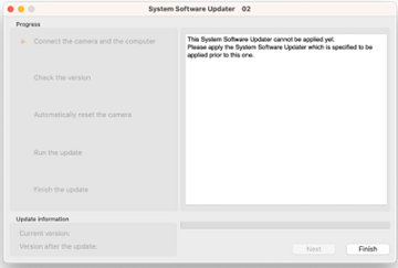 Kuva, jossa näkyy ohjelmiston uusin versio järjestelmäohjelmiston päivitysohjelmassa