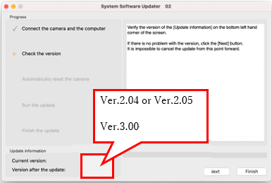 Kuva, jossa näkyy järjestelmäohjelmiston nykyinen versio järjestelmäohjelmiston päivitysohjelmassa