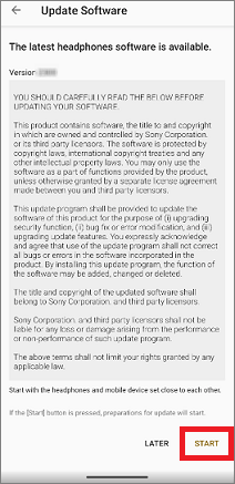A [Version] (Verzió) rész a képernyő bal felső sarkában, a [Start] (Indítás) gomb pedig a képernyő jobb alsó sarkában található.