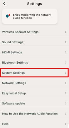 System Settings (systeminställningar) finns på femte raden uppifrån.