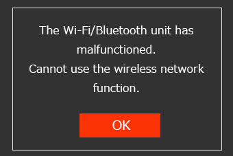 Screen displaying the message "The Wi-Fi/Bluetooth unit has malfunctioned."