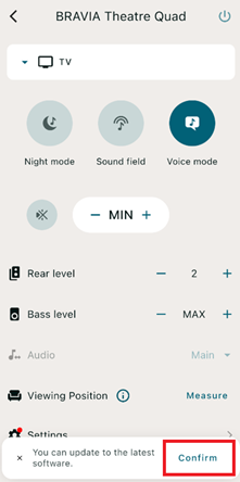 Meddelandet visas längst ned på skärmen och [Confirm] (bekräfta) visas längst till höger.