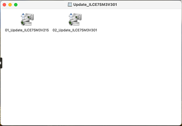 Dans le dossier Update_ILCE7SM3V301 se trouvent les fichiers 01_Update_ILCE7SM3V215 et 02_Update_ILCE7SM3V301.