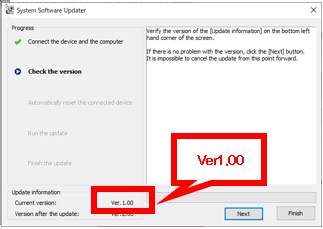 The [Current Version] on the lower left of the screen is showing 1.00.