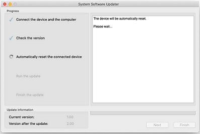 Meddelandet [The device automatically reset. Please wait...] (Enheten återställs automatiskt. Var god vänta...) visas på skärmen.