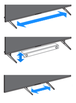 The width of the stand can be changed by changing the mounting position of the Table-Top Stand to the outside or the inside.