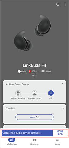 The message and [MORE INFO] button will be displayed at the bottom of the screen.