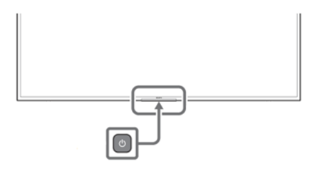 Die Ein-/Aus-Taste befindet sich unten in der Mitte am Fernseher.