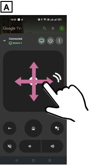 Abbildung eines Fingers, der sich in der Nähe der Mitte des Smartphones über das Navigationspad bewegt.