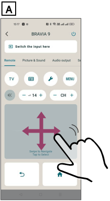 Abbildung eines Fingers, der sich in der Nähe der Mitte des Smartphones über das Touchpad bewegt.