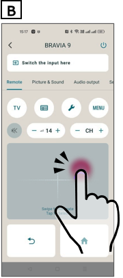 Abbildung eines Fingers, der in der Nähe der Mitte des Smartphones auf das Touchpad tippt
