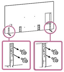 Figure of removing the screws on the back of the TV. There are four screws, two on each left and right side at the bottom back of your TV.