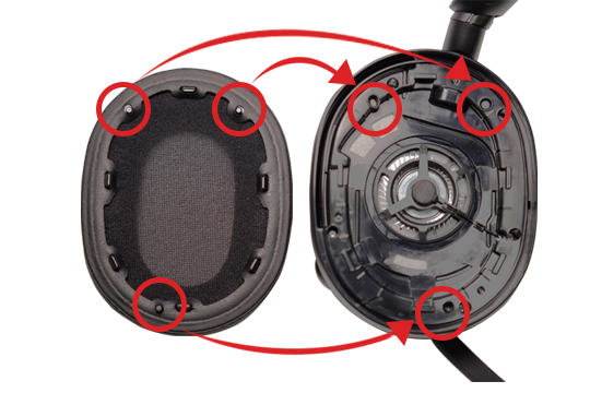 影像顯示左側耳墊的不平整處 (INZONE H9)