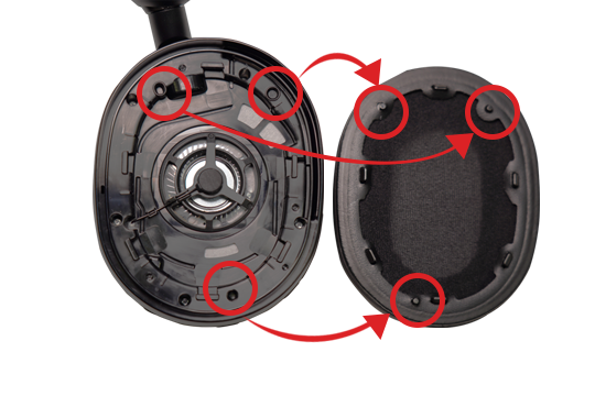 影像顯示右側耳墊的不對稱處 (INZONE H9)