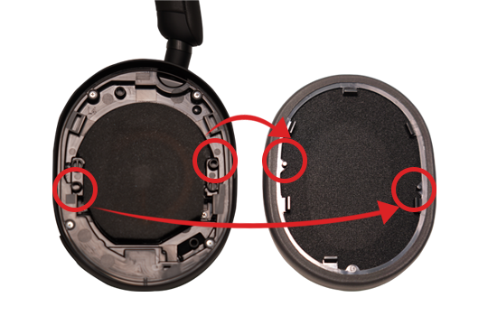 影像顯示左側耳墊的不平整處 (WH-1000XM5)