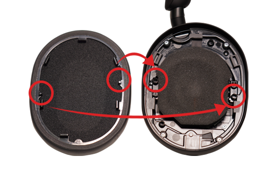 影像顯示右側耳墊的不平整處 (WH-1000XM5)