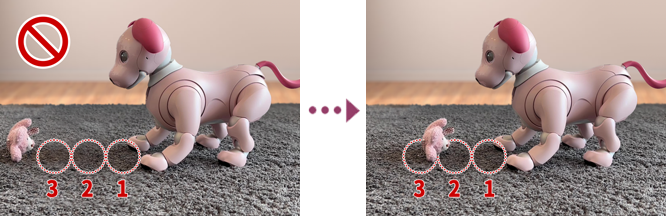 Example of position that aibo can easily pick up a plush toy
