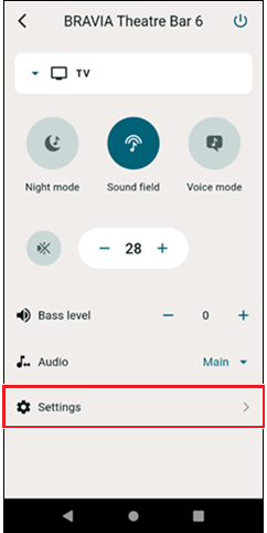 Inställningar visas längst ned på menyn.