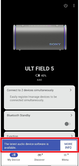 Az üzenetképernyő az alkalmazás-képernyő alján jelenik meg a [MORE INFO] (További információ) gomb pedig a jobb szélen található.