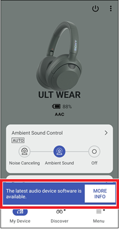 Meldingen vises nederst på applikasjonsskjermbildet.