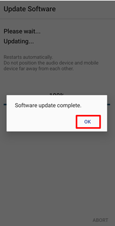 [Software update complete.] screen will appear, with [OK] on the far right.