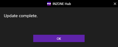 Екран на кој се прикажува пораката [Update complete] (Ажурирањето заврши), со копче [ОК] (Во ред).