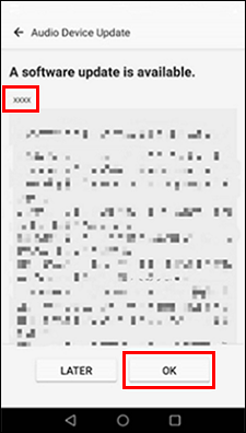 La versione del firmware è visualizzata nella parte superiore sinistra della schermata e il pulsante [OK] è visualizzato nella parte inferiore destra della schermata.