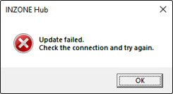 Update failed. Check the connection and try again.