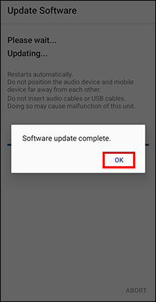 Aparecerá un mensaje y [OK] en el medio de la pantalla.