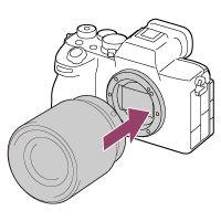 Illustration showing how to attach a lens to the camera
