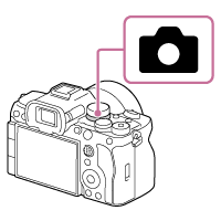 Illustration indicating the Still/Movie/S&Q dial and showing how to select the still image shooting mode