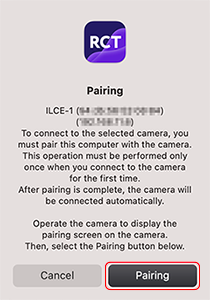 Pairing confirmation dialog box displayed on a computer. The [Pairing] button is highlighted.