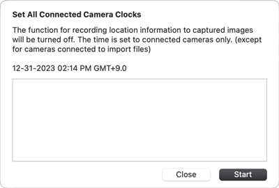Dialog box for setting all connected camera clocks at once