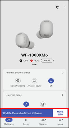 The message and [MORE INFO] button will be displayed at the bottom of the screen.