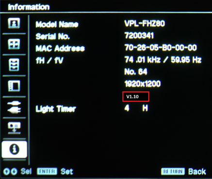 Select the [Information] menu item in the seventh row from the top on the far left. The version will appear near the center of the screen.