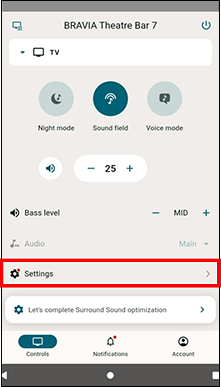 [Settings] is displayed slightly below the vertical center of the screen.